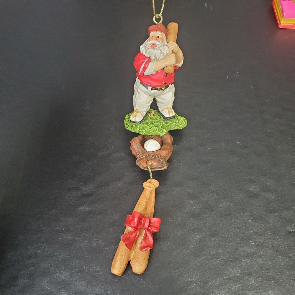Santa Claus Resin Christmas Ornament With Bat & Ball Glove Dangle